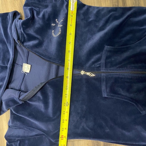 Navy Blue Velour Zip Up Hoodie - Picture 5 of 5
